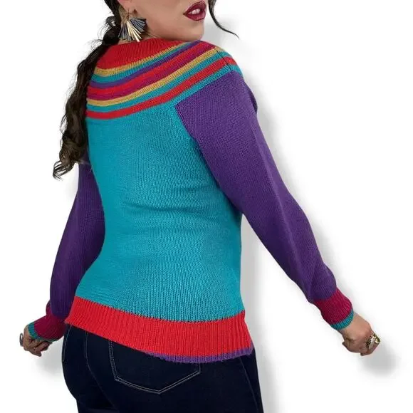 ❌SOLD❌1970's QUEENS WAY TO FASHION rainbow knit sweater made in Korea - Picture 7 of 17